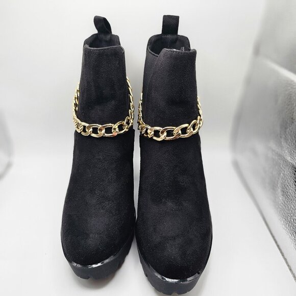 NWOB Women's Allegra K Platform Chain‎ Chunky High Heel Boots Black Size 8 - Picture 1 of 6